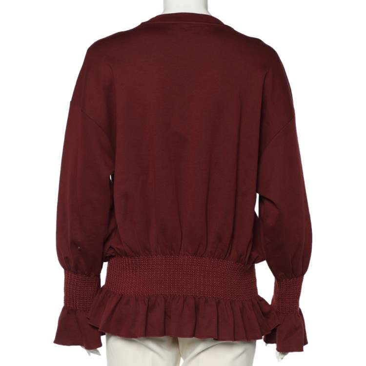 Pre Owned Stella McCartney Burgundy Cotton Knit Smocked Detail Sweatshirt M