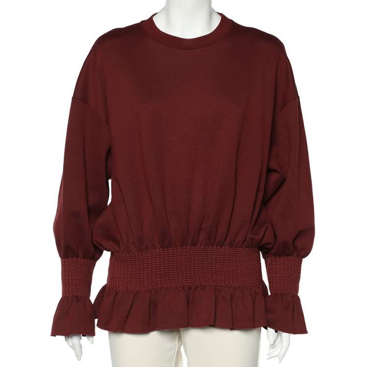 Pre Owned Stella McCartney Burgundy Cotton Knit Smocked Detail Sweatshirt M