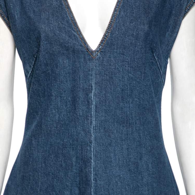 Pre Owned Stella McCartney Blue Denim V-Neck Midi Dress M