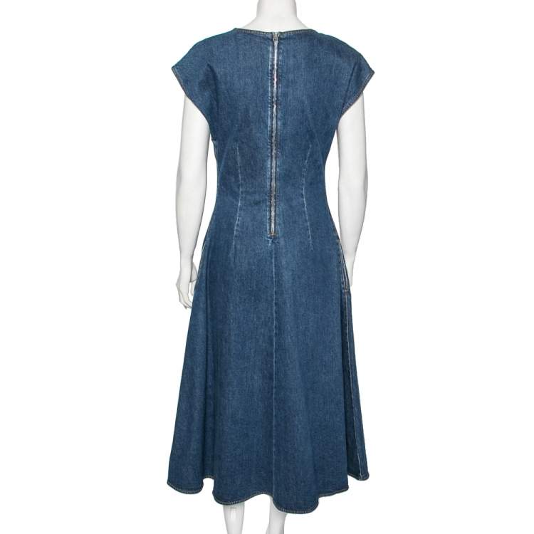 Pre Owned Stella McCartney Blue Denim V-Neck Midi Dress M
