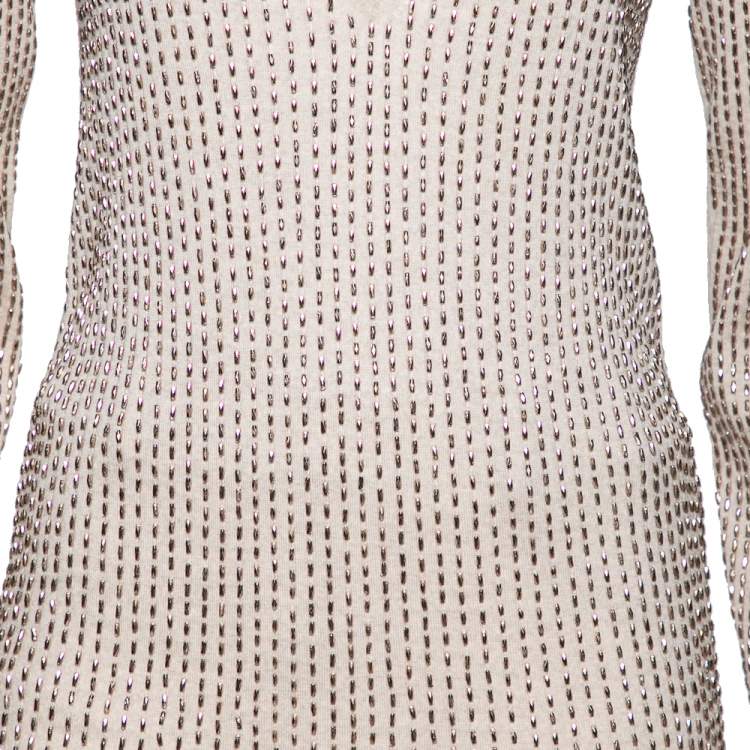 Pre Owned Stella McCartney Beige Embellished Wool V-Neck Jumper S