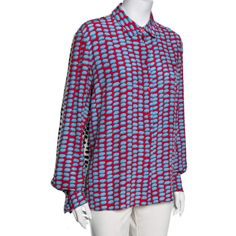 Pre Owned Stella McCartney Multicolored Printed Silk Button Front Shirt L