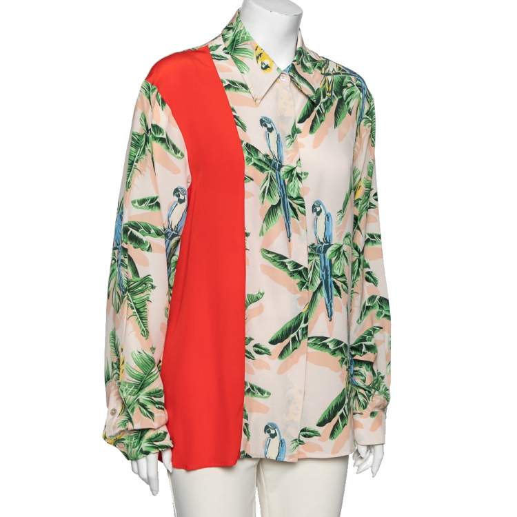 Pre Owned Stella McCartney Multicolor Parrot Printed Silk Button Front Shirt L