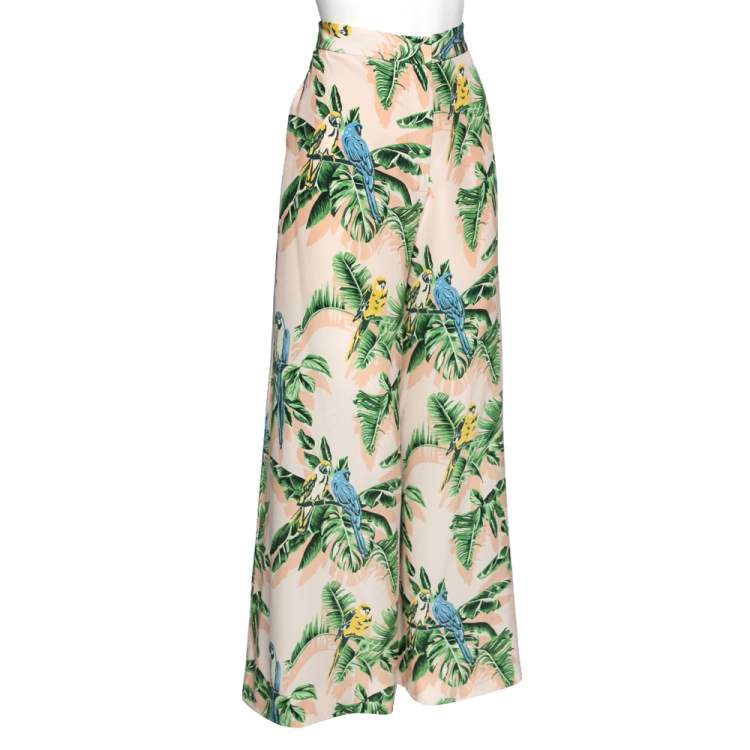 Pre Owned Stella McCartney Multicolor Parrot Printed Silk Wide Leg Pants L