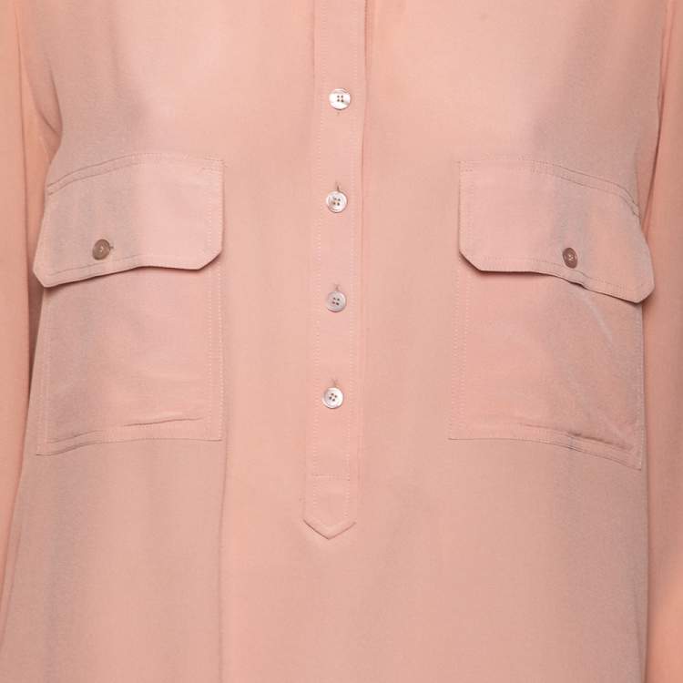 Pre Owned Stella McCartney Peach Silk Pocket Detail Blouse L