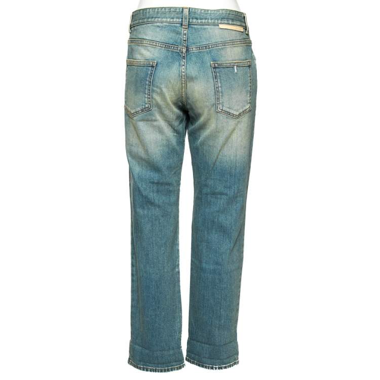 Pre Owned Stella McCartney Blue Two Toned Distressed Denim Jeans M