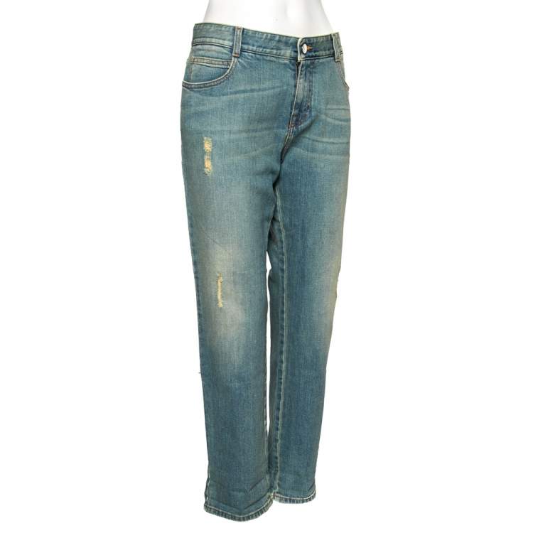 Pre Owned Stella McCartney Blue Two Toned Distressed Denim Jeans M