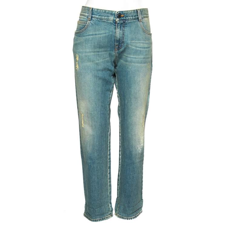 Pre Owned Stella McCartney Blue Two Toned Distressed Denim Jeans M
