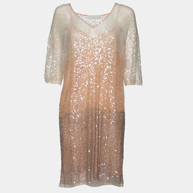 Pre Owned Stella McCartney Beige Ombre Sequin Embellished Tulle Short Dress M