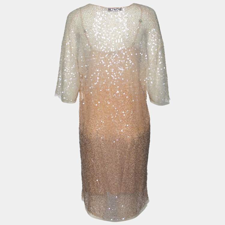 Pre Owned Stella McCartney Beige Ombre Sequin Embellished Tulle Short Dress M