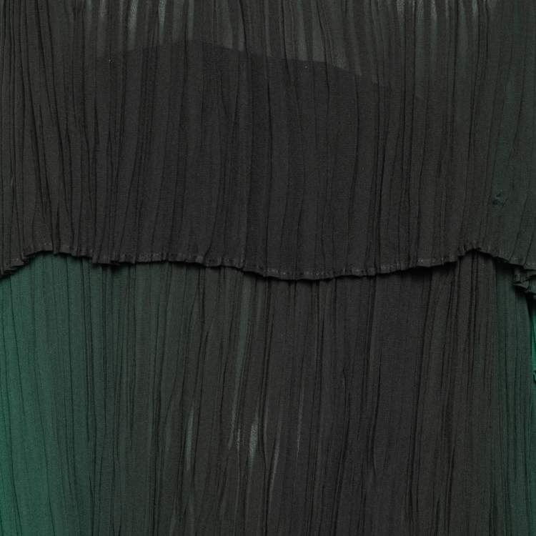 Pre Owned Stella McCartney Green Ombre Plisse Silk Tiered Short Dress M