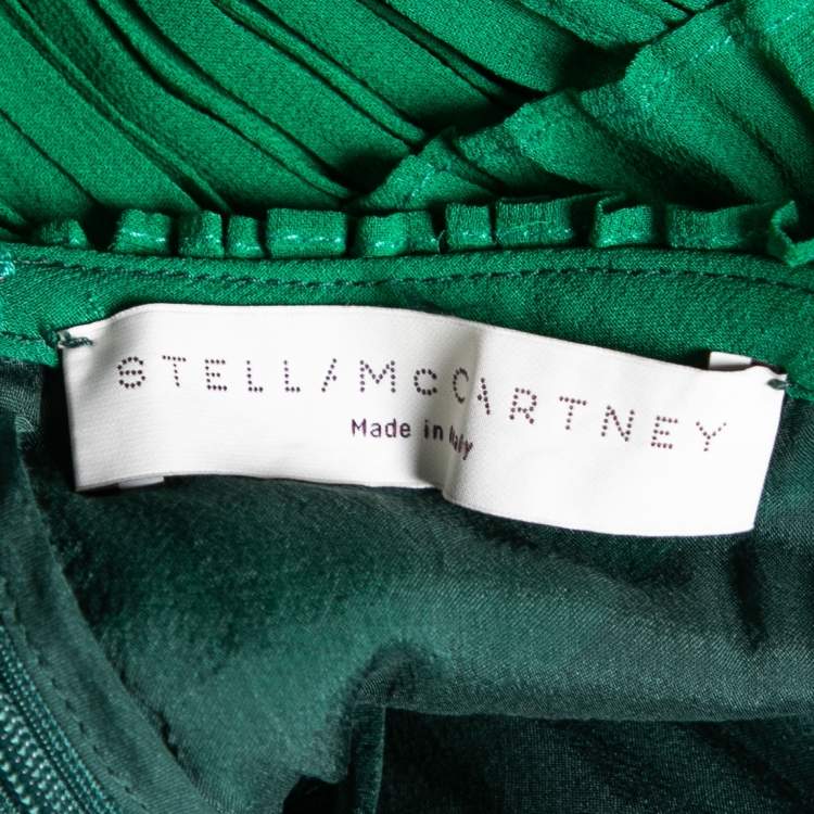 Pre Owned Stella McCartney Green Ombre Plisse Silk Tiered Short Dress M