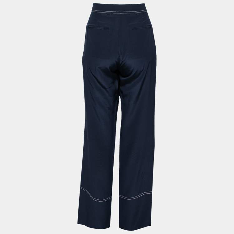 Pre Owned Stella McCartney Navy Blue Silk Straight Leg Pants M