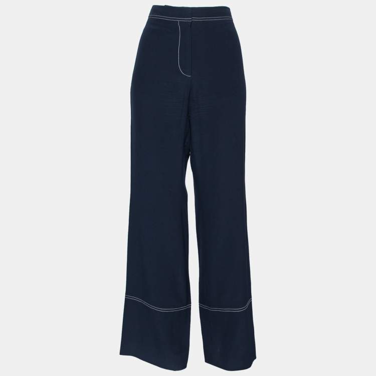 Pre Owned Stella McCartney Navy Blue Silk Straight Leg Pants M