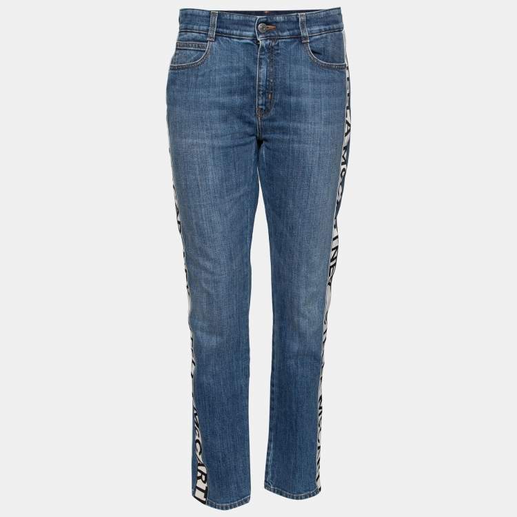 Pre Owned Stella McCartney Blue Denim Side Panel Logo Pants M