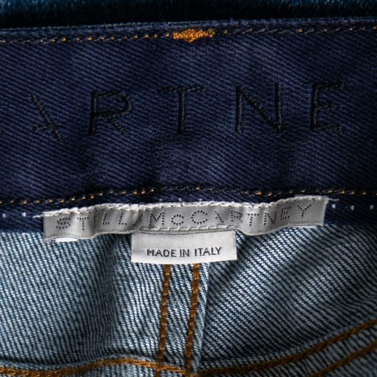 Pre Owned Stella McCartney Blue Denim Side Panel Logo Pants M