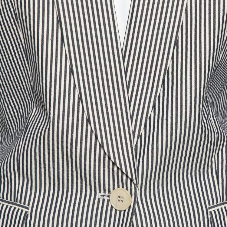 Pre Owned Stella McCartney White and Black Cotton Striped Blazer M
