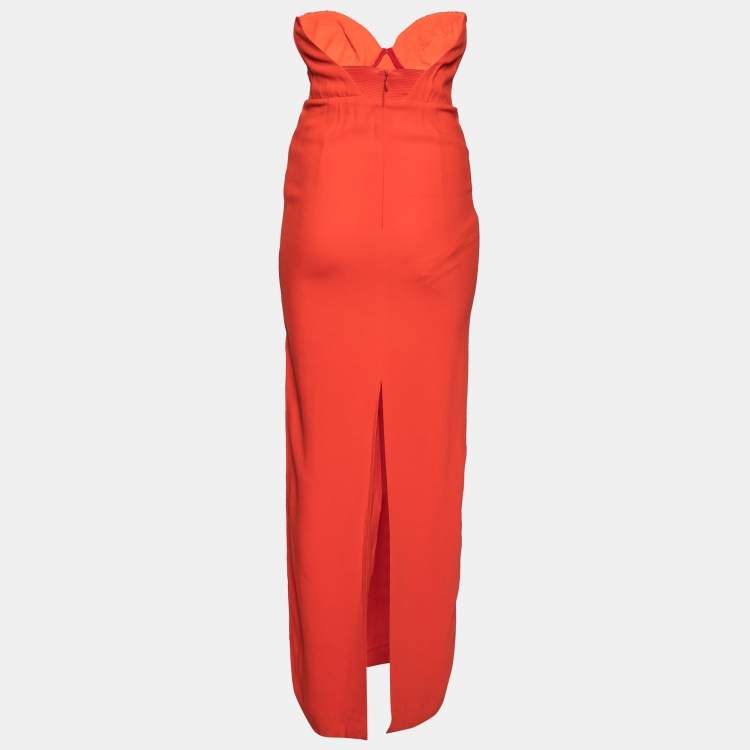 مملوكة مسبقًا Stella McCartney Red Crepe Embroidered Lace Panel Strapless Maxi Dress S