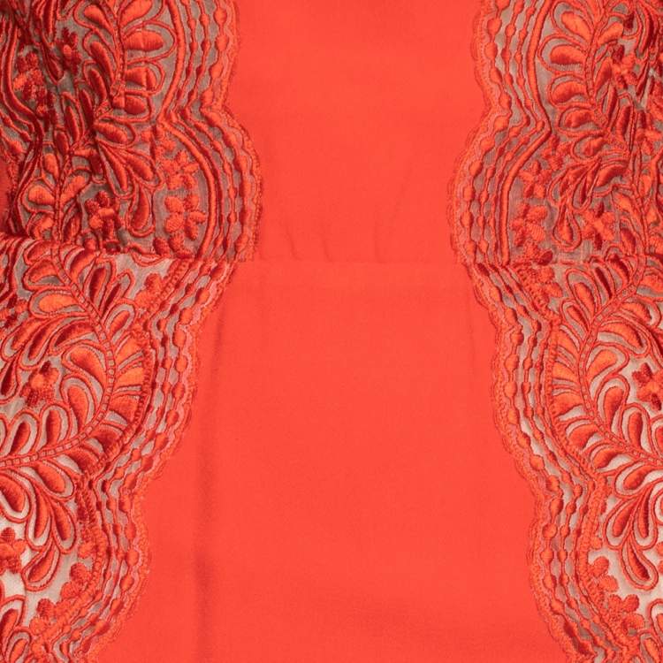 مملوكة مسبقًا Stella McCartney Red Crepe Embroidered Lace Panel Strapless Maxi Dress S