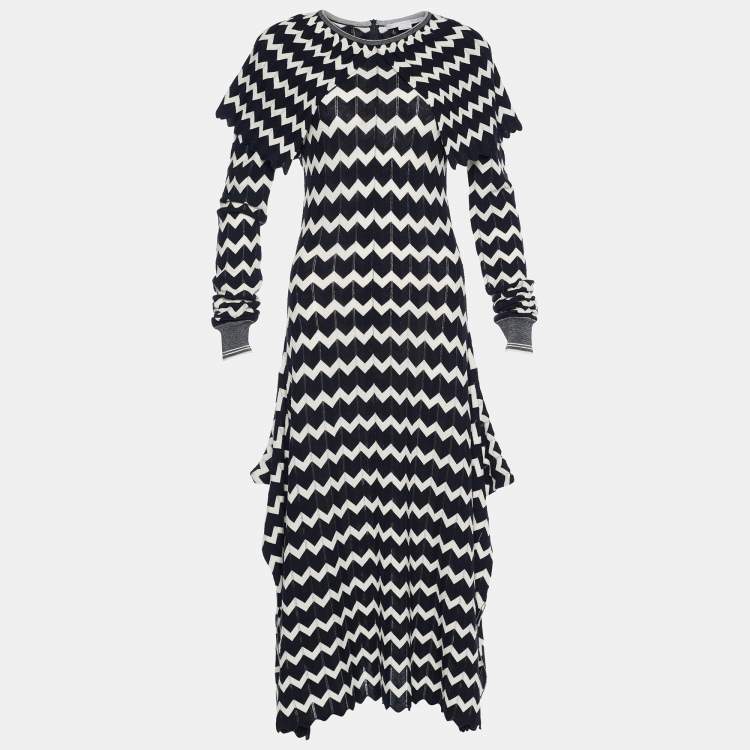 Pre Owned Stella McCartney Monochrome Patterned Wool Knit Draped Dress M
