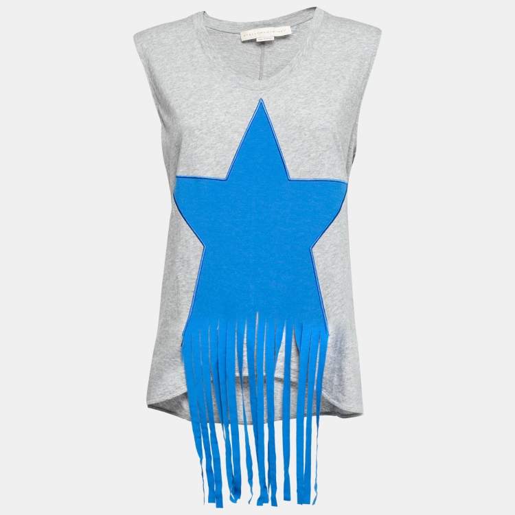 Pre Owned Stella McCartney Grey Cotton Fringed Star Detail Tank Top S