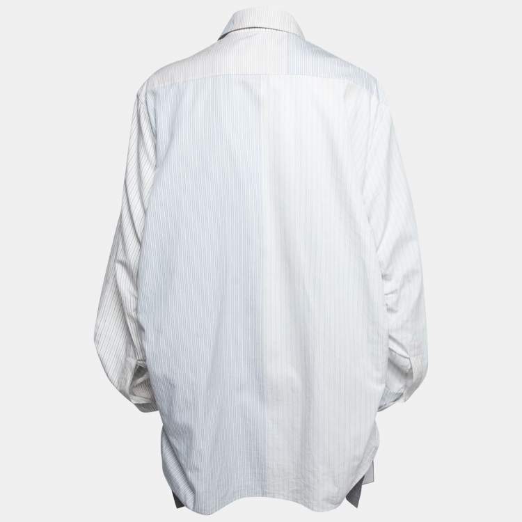 Pre Owned Stella McCartney White Striped Cotton Contrast Rib Knit Trim Shirt M