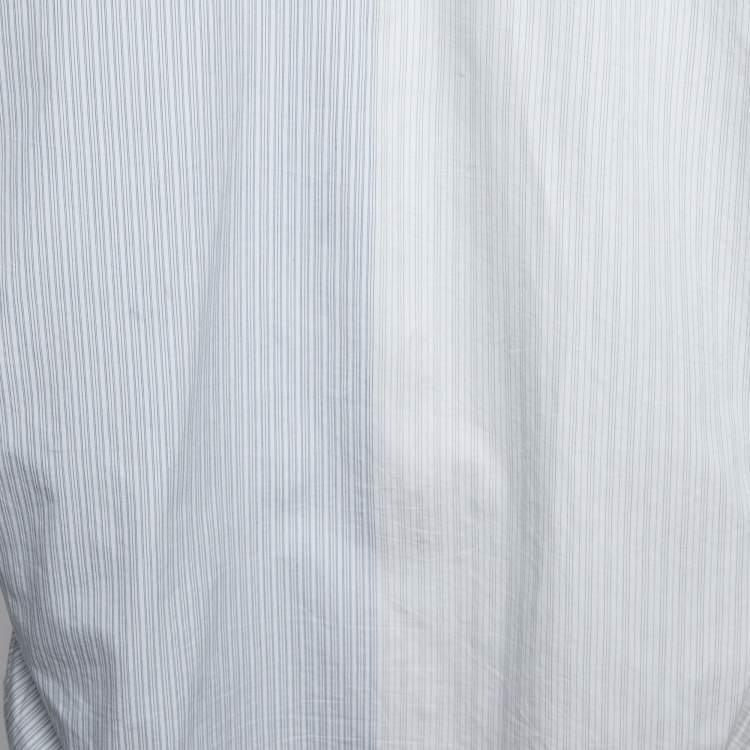 Pre Owned Stella McCartney White Striped Cotton Contrast Rib Knit Trim Shirt M