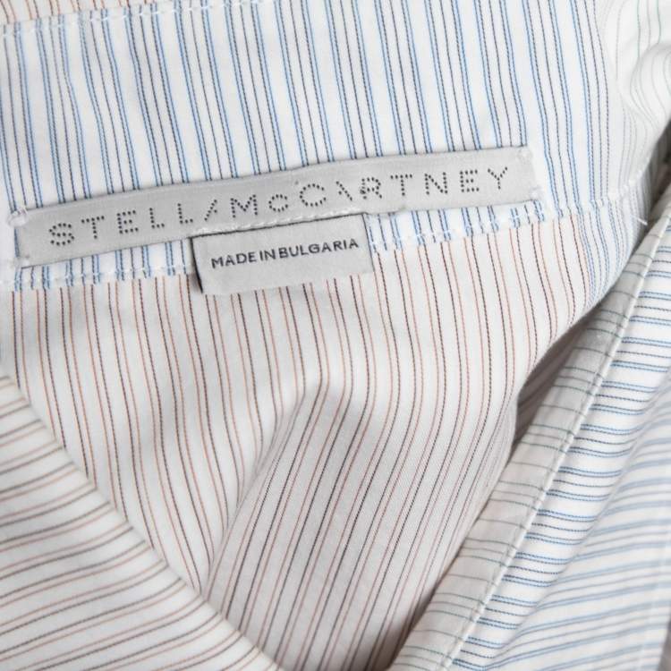 Pre Owned Stella McCartney White Striped Cotton Contrast Rib Knit Trim Shirt M