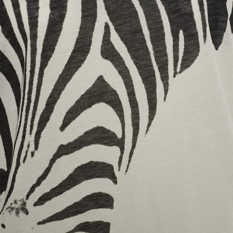 Pre Owned Stella McCartney Ivory Zebra Print Cotton Round Neck Top S