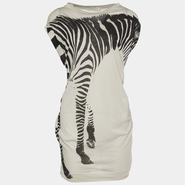Pre Owned Stella McCartney Ivory Zebra Print Cotton Round Neck Top S