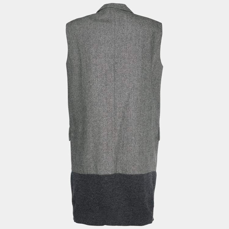 Pre Owned Stella McCartney Grey Patterned Wool Button Front Sleeveless Jacket S