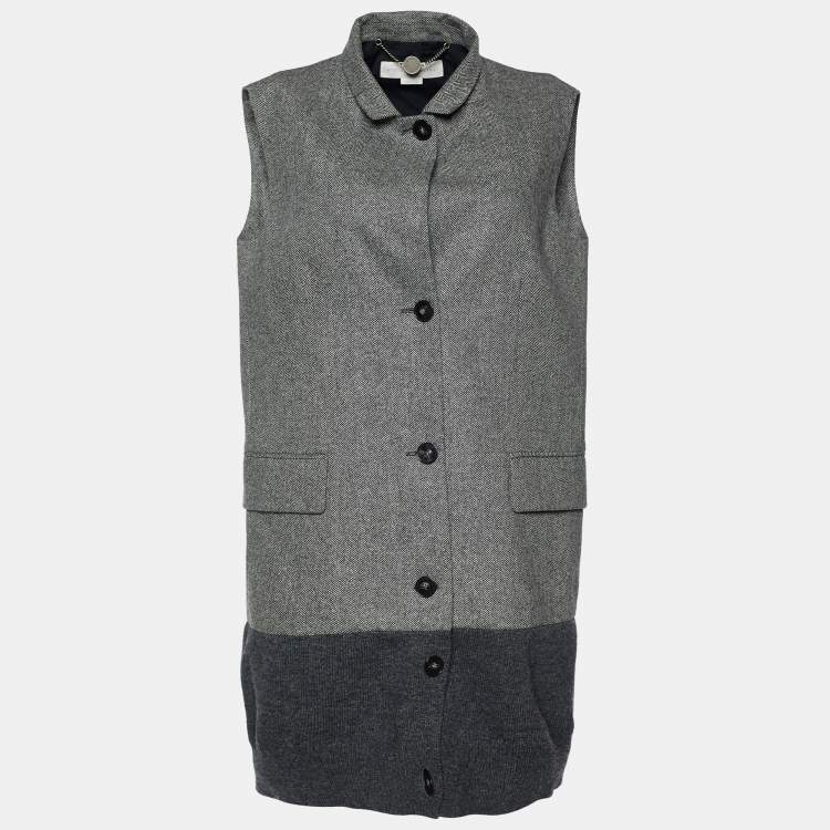 Pre Owned Stella McCartney Grey Patterned Wool Button Front Sleeveless Jacket S