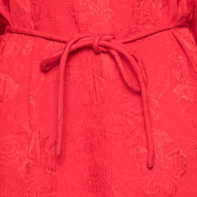 Pre Owned Stella McCartney Red Brocade Delia Belted Dress M