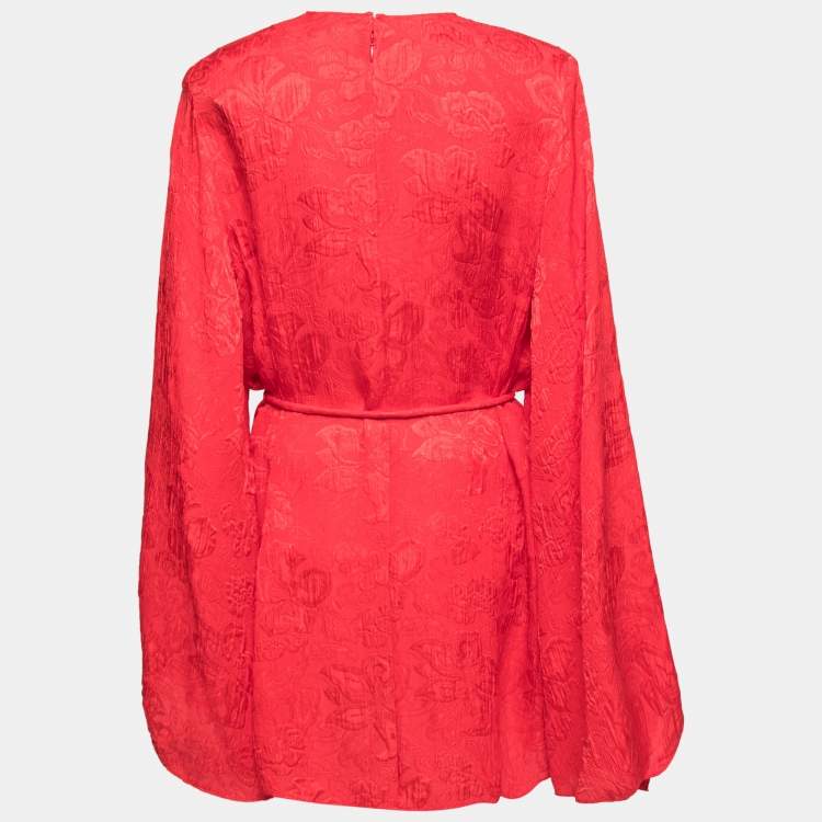 Pre Owned Stella McCartney Red Brocade Delia Belted Dress M