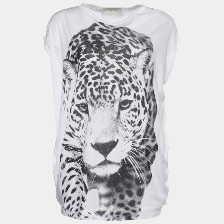 Pre Owned Stella McCartney White Cotton Leopard Print Top S