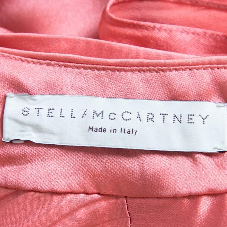 مملوكة مسبقًا Stella McCartney Coral Pink Silk Satin Bow Detail Pleated Dress M