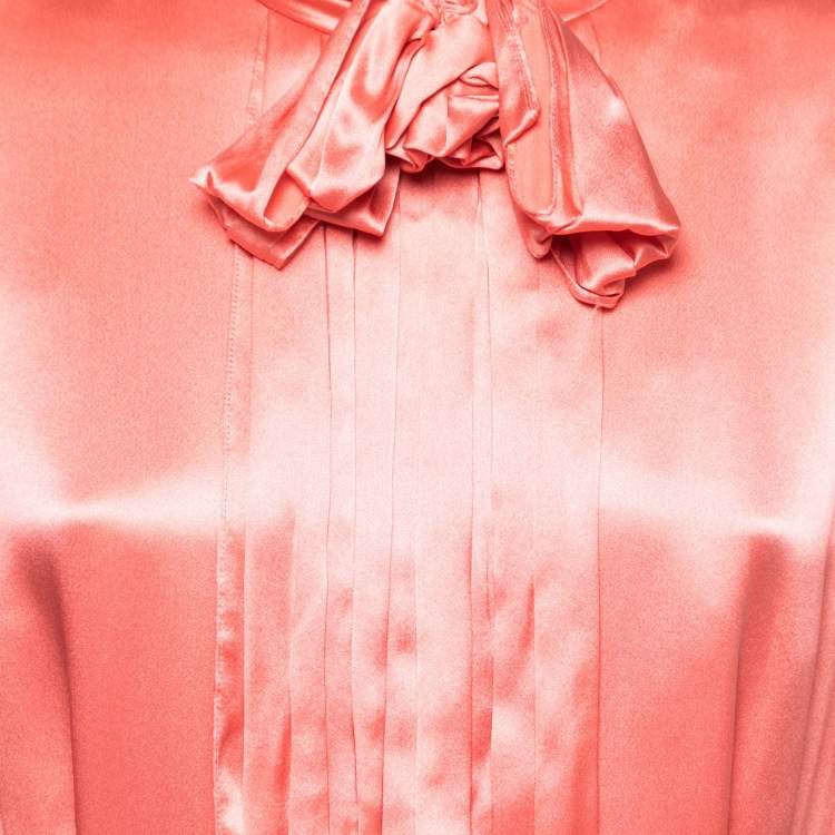 مملوكة مسبقًا Stella McCartney Coral Pink Silk Satin Bow Detail Pleated Dress M