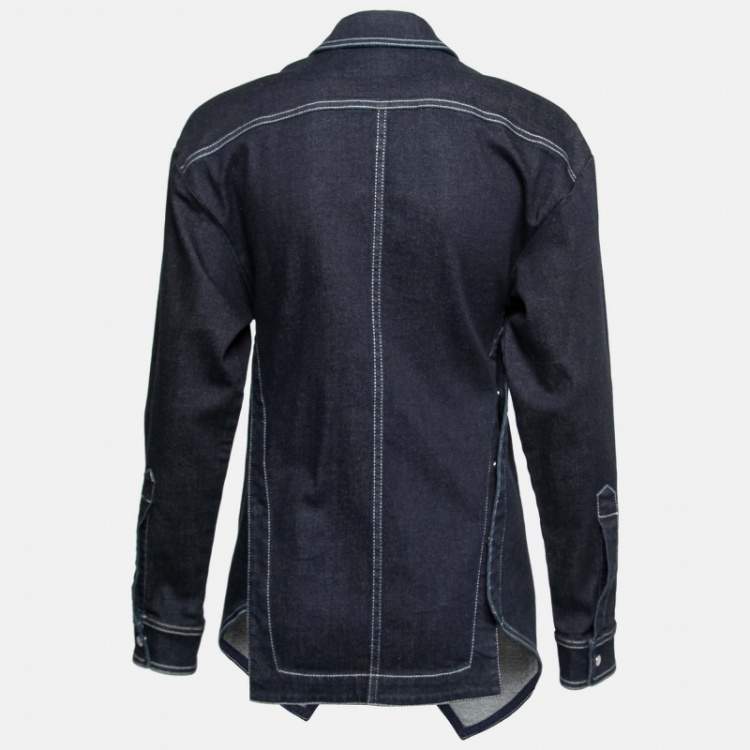 Pre Owned Stella McCartney Navy Blue Denim Slit Detail Long Sleeve Blouse M