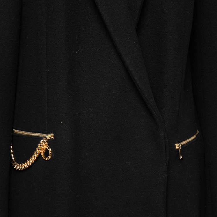 Pre Owned Stella McCartney Black Wool Chain Embellished Coat L