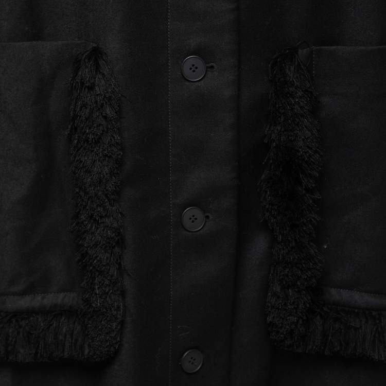 Pre Owned Stella McCartney Black Wool  Fringe Trim Pockets Long Coat L