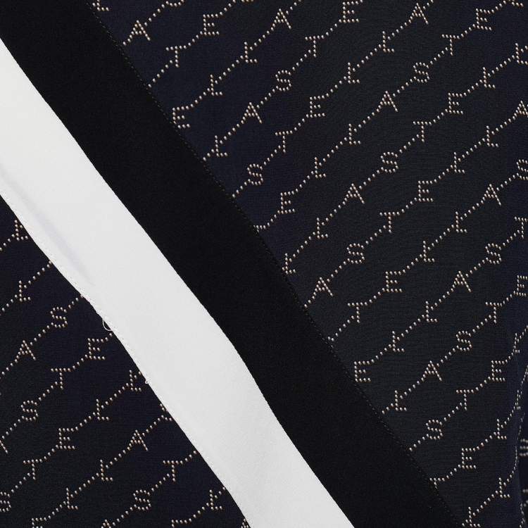 Pre Owned Stella McCartney Navy Blue Striped Monogram Print Silk Odette Shirt M