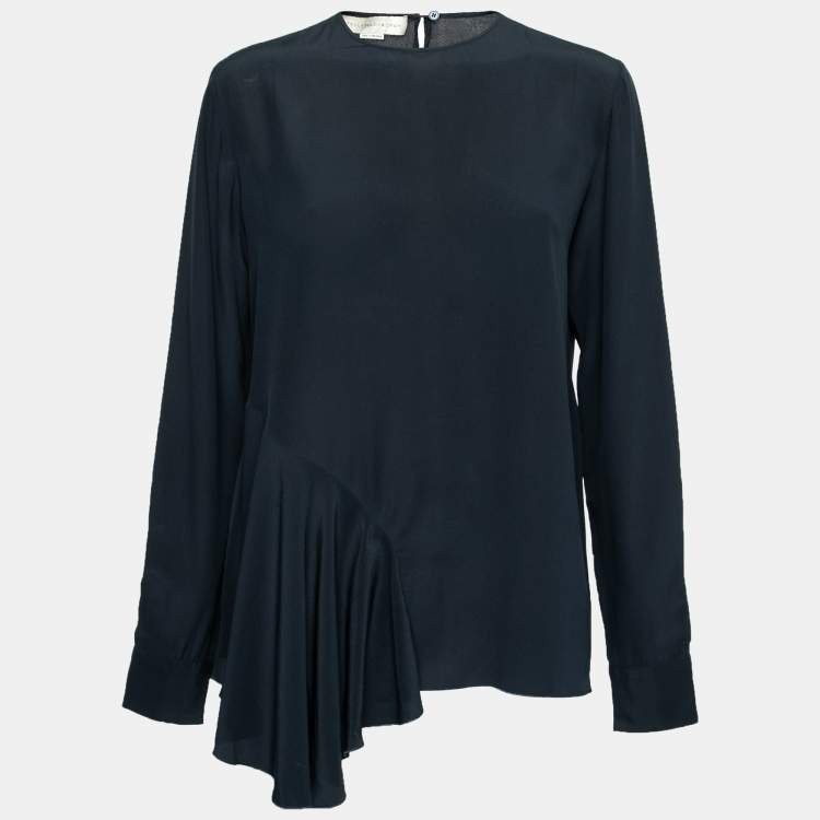 مملوكة مسبقًا Stella McCartney Midnight Blue Silk Asymmetrical Hem Detail Blouse M
