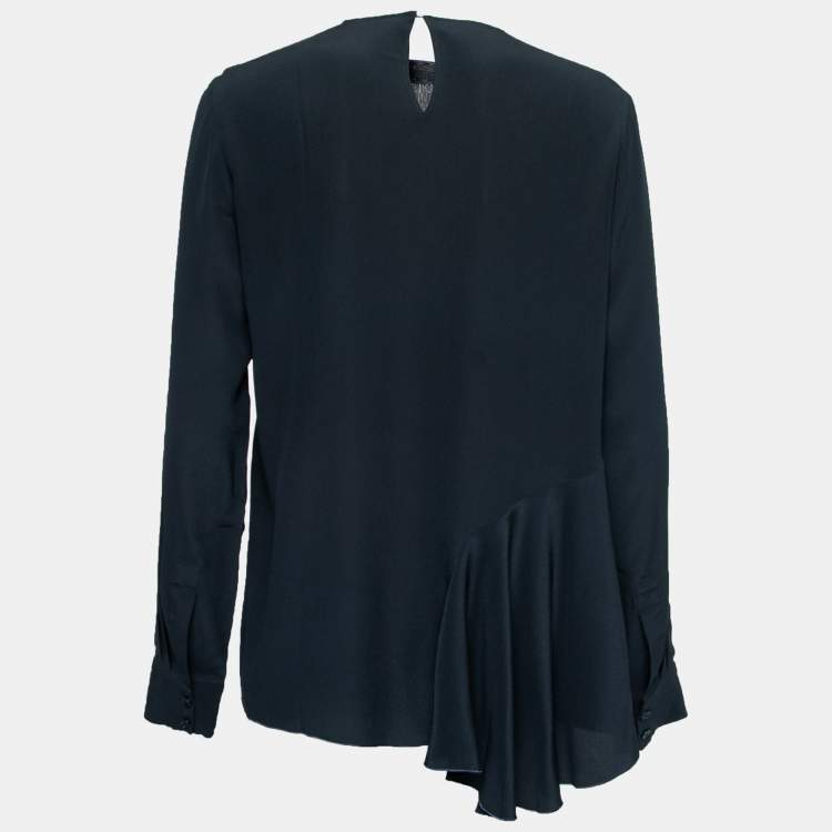 مملوكة مسبقًا Stella McCartney Midnight Blue Silk Asymmetrical Hem Detail Blouse M