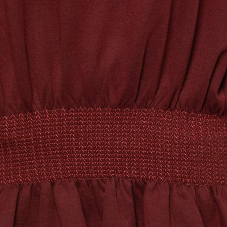 Pre Owned Stella McCartney Burgundy Cotton Knit Smocked Detail Sweatshirt M