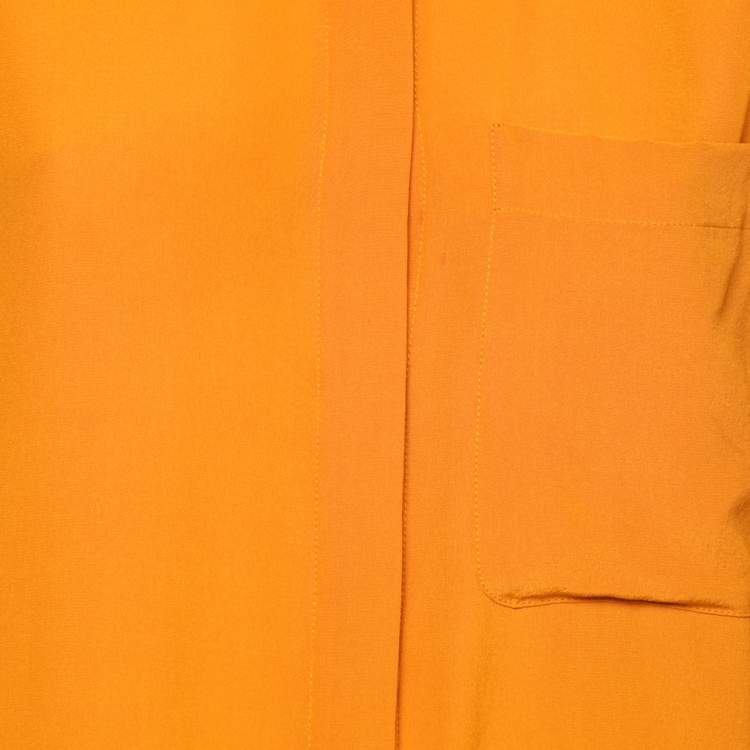 Pre Owned Stella McCartney Orange Silk Gathered Detail Button Front Blouse S