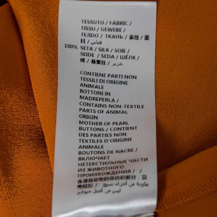 Pre Owned Stella McCartney Orange Silk Gathered Detail Button Front Blouse S
