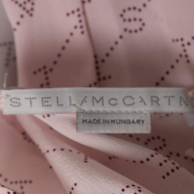 Pre Owned Stella McCartney Pink Logo Print Silk Asymmetric Tiered Top S