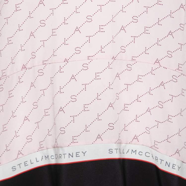 Pre Owned Stella McCartney Pink Logo Print Silk Asymmetric Tiered Top S