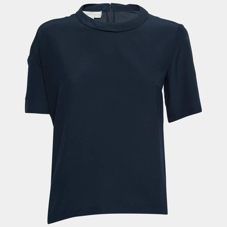 مملوكة مسبقًا Stella McCartney Navy Blue Silk Chiffon Short Sleeve Top M
