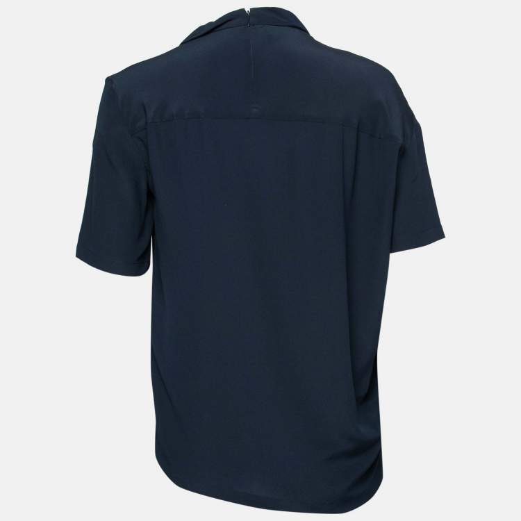 مملوكة مسبقًا Stella McCartney Navy Blue Silk Chiffon Short Sleeve Top M